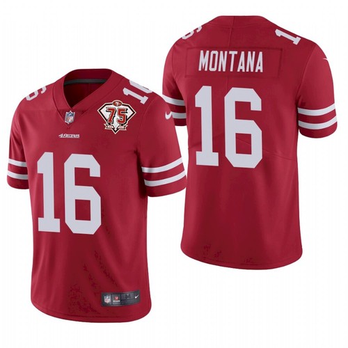 Men's San Francisco 49ers #16 Joe Montana 2021 Red NFL 75th Anniversary Vapor Untouchable Stitched Jersey